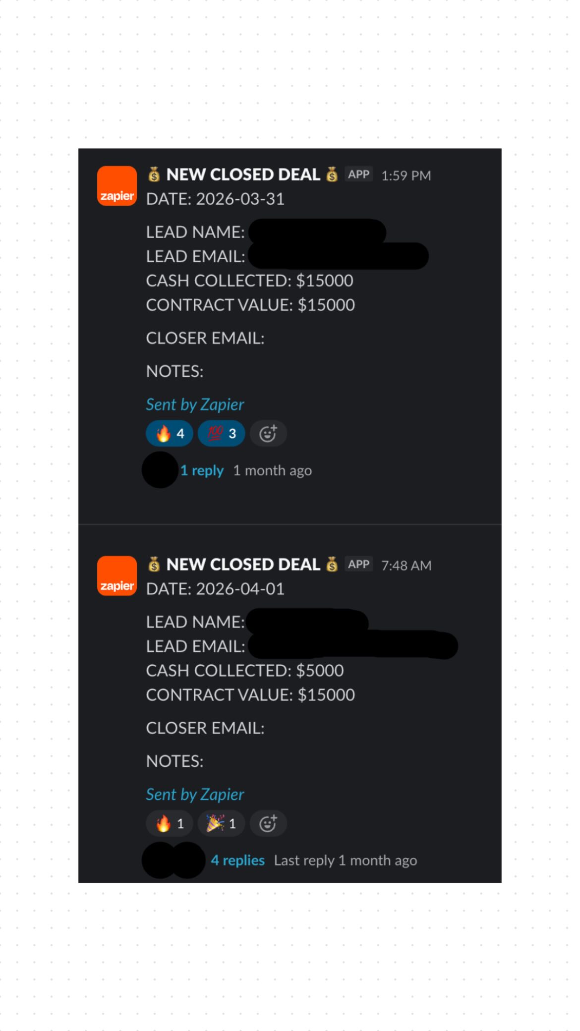Closed deals — $15K, $5K